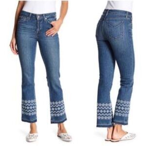 Derek Lam Dark Blue Flare Jeans with White Embroidery size 26